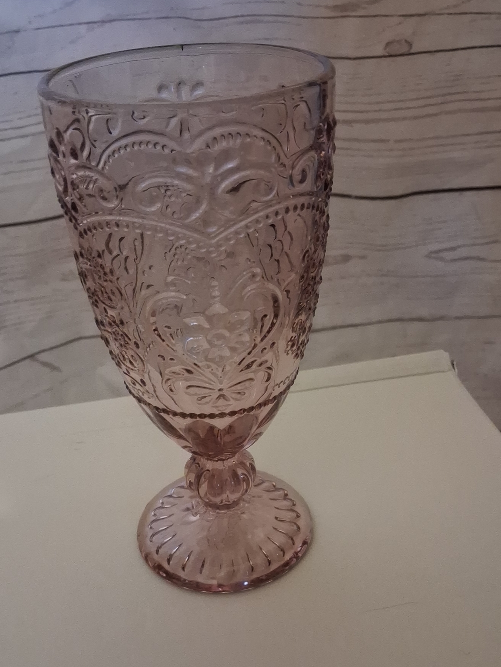 Pioneer Woman Amelia Rose Pink/Mauve Pressed Glass Goblet